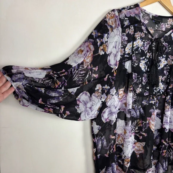 I Jeans by Buffalo Black Sheer Floral Blouse XL Bohemian Whimsigoth - Picture 4 of 13